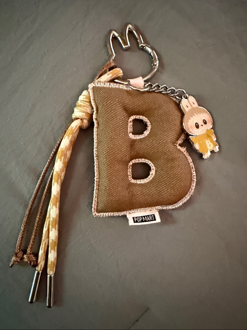 Pop Mart Brown 'B' Letter Keychain Charm with Bunny